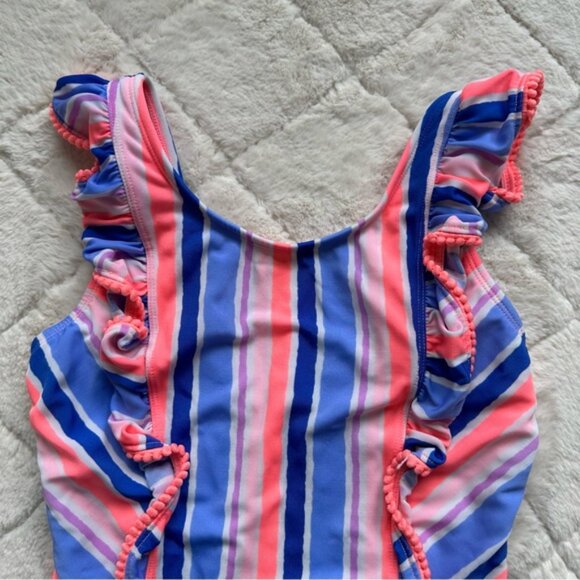 Cat & Jack | Ruffle Sleeve Pom One Piece Swimsuit | Size Large (10/12) - Picture 4 of 7
